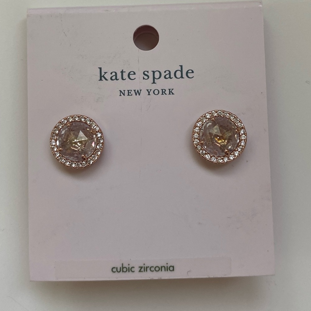 KATE SPADE FLYING COLORS GOLD CUBIC ZIRCONIA ROUND STUD EARRINGS NWT